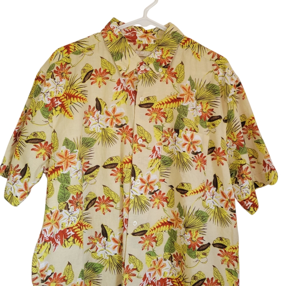 Isle Bay Linen Blend Aloha Hawaiian Shirt XL Tropical Floral Button Down - Picture 3 of 9
